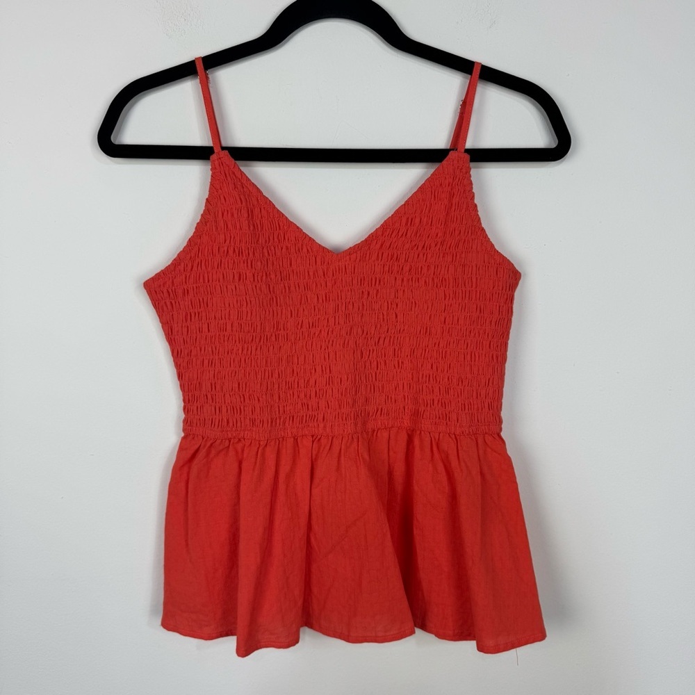 Bibi Orange V Neck Peplum Tank Top Summer Top